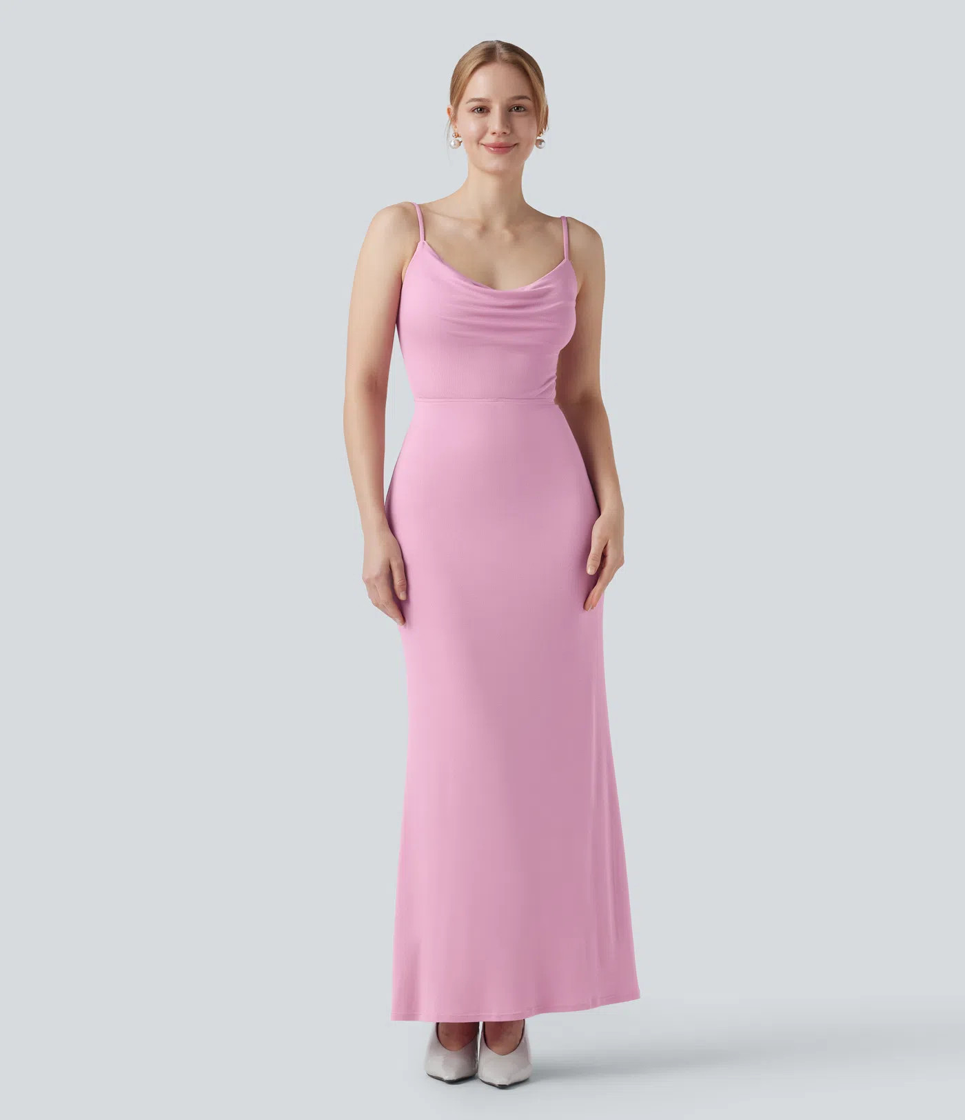 Women’s Ribbed Cowl Neck Backless Ruched Maxi Party Slip Dress - Halara | HALARA