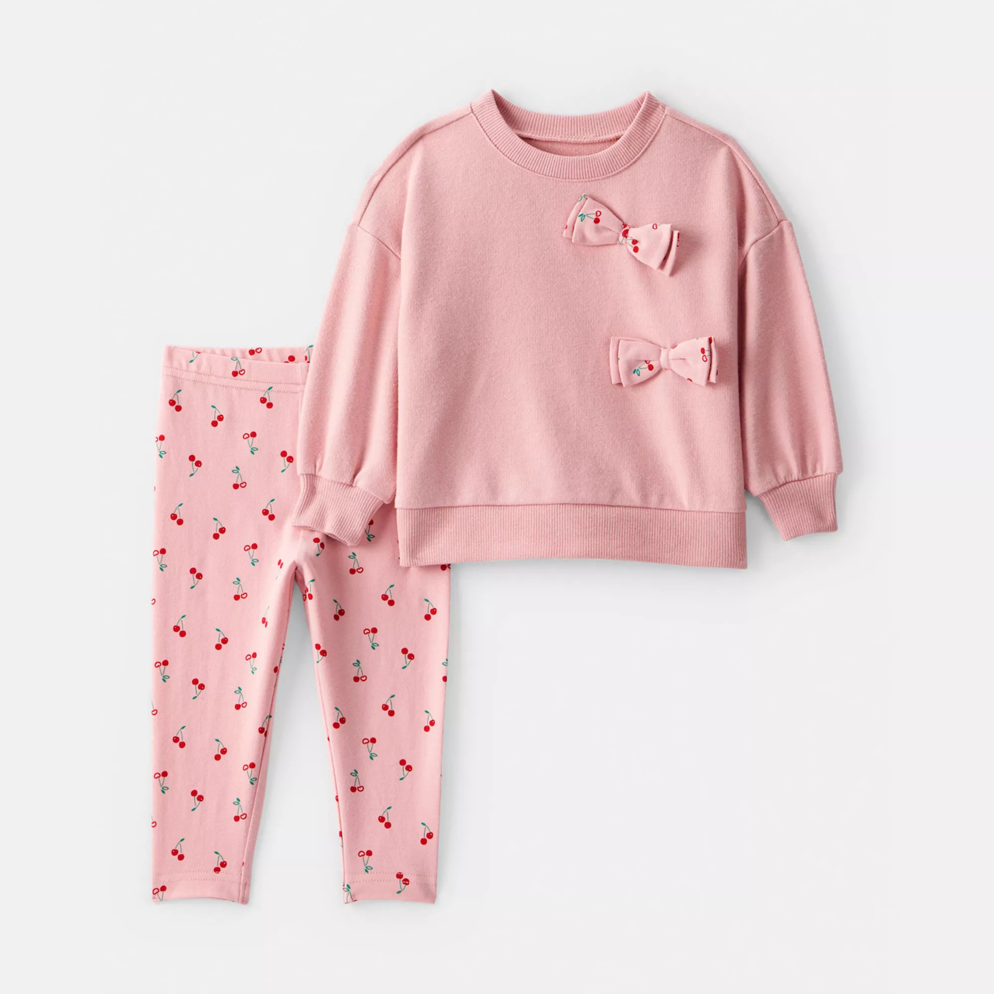 Baby Girls Carter's Cherry Bow French Terry Sweatshirt & Pant Set | Kohl's