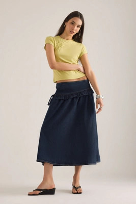 Damson Madder Bellamie Frill Denim Midi Skirt | Anthropologie (UK)
