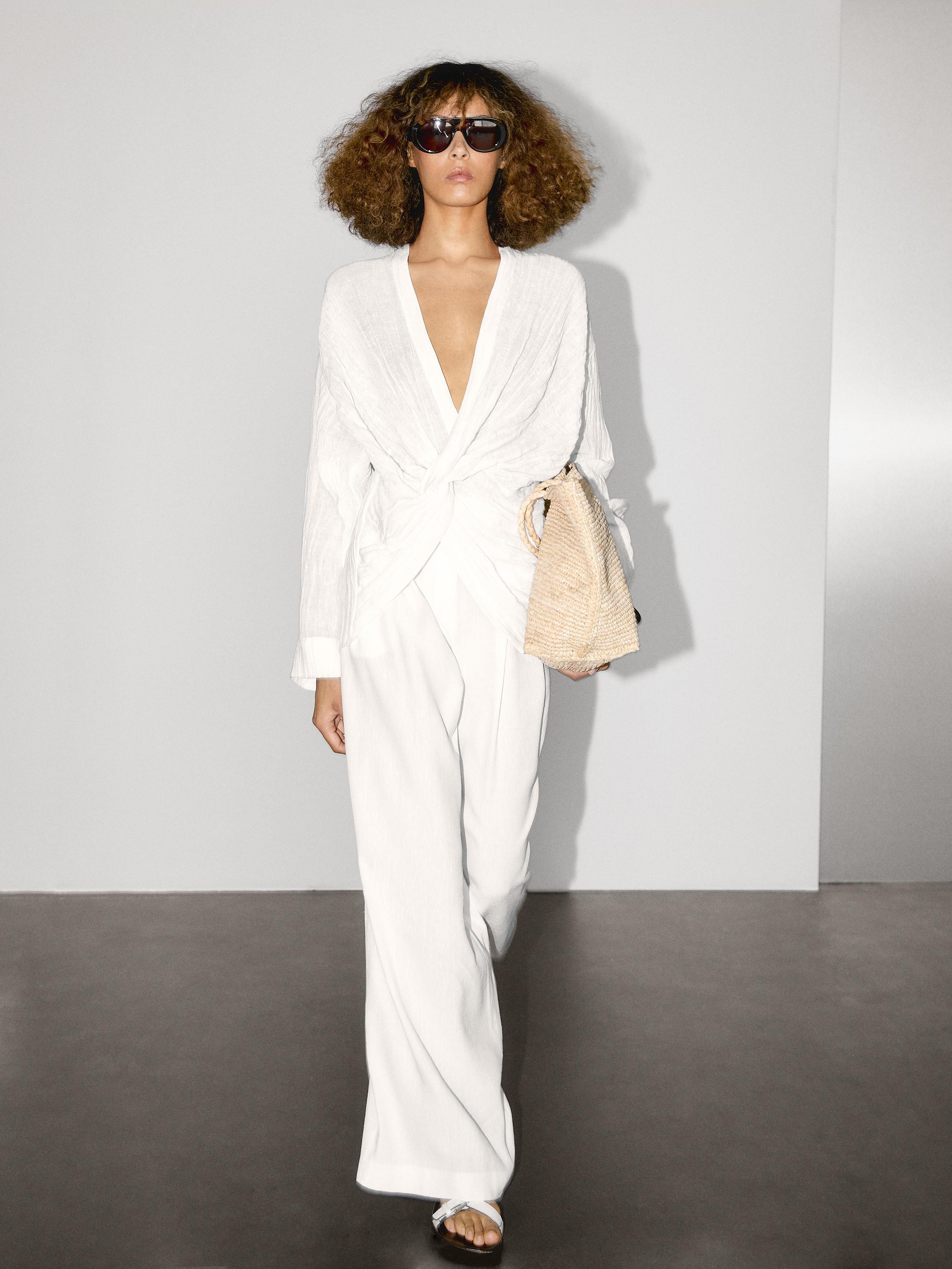 Textured shirt with knot detail | Massimo Dutti US