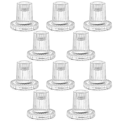 Hewory Candle Holder Glass Candlestick Holders: 10 Pcs Clear Taper Candle Holders for Candlesticks, Small Glass Candle Stick Candle Holder for Table Centerpiece Living Room Wedding Party Decor | Amazon (US)