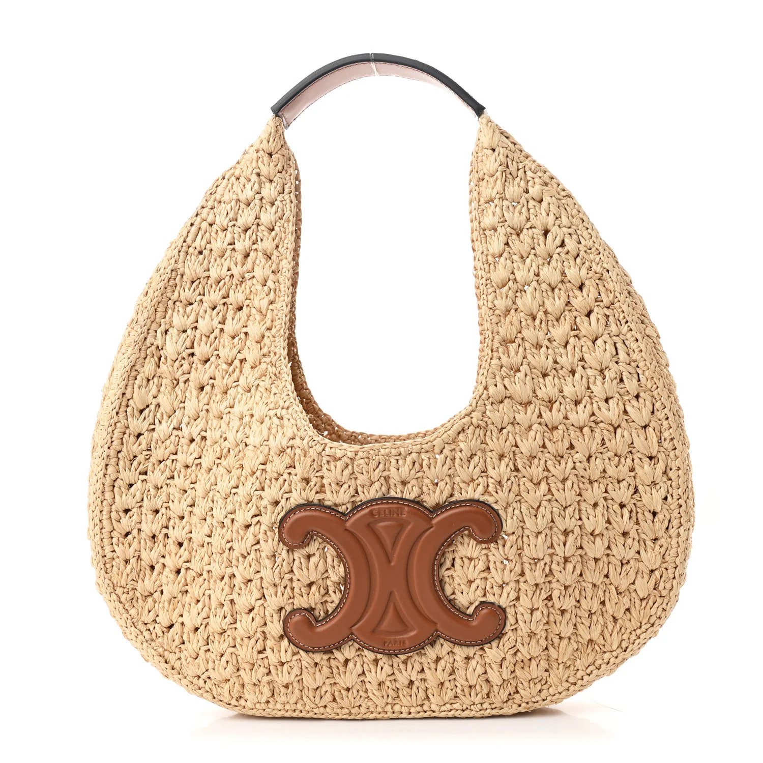 Raffia Calfskin Triomphe Panier Hobo Bag Natural Tan | FASHIONPHILE (US)