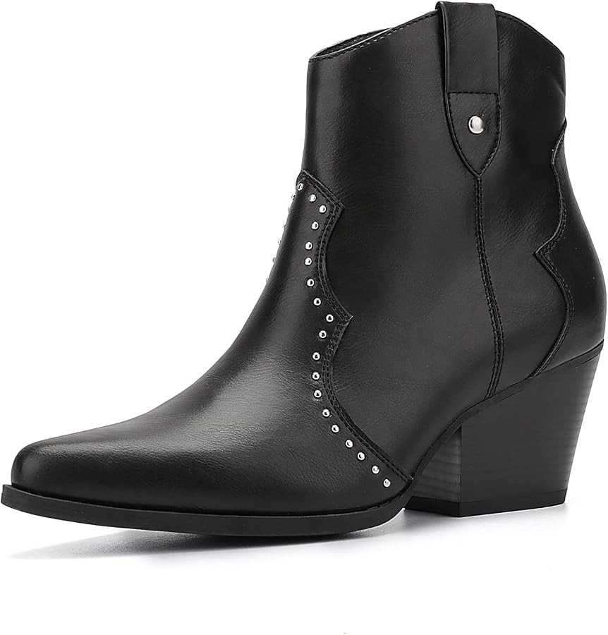 CentroPoint Women's Western Cowboy Cowgirl Boots Fashion Stacked Heel Ankle Boot Pointed Toe Side... | Amazon (US)