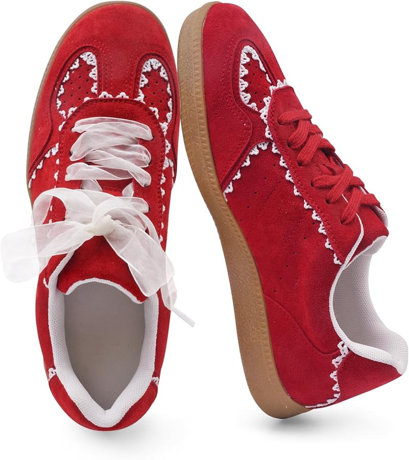 Women's Lace Detail Lace-Up Casual Sneakers - Elegant Ribbon Ribbon Lace Walking Shoes Non-Slip S... | Amazon (US)