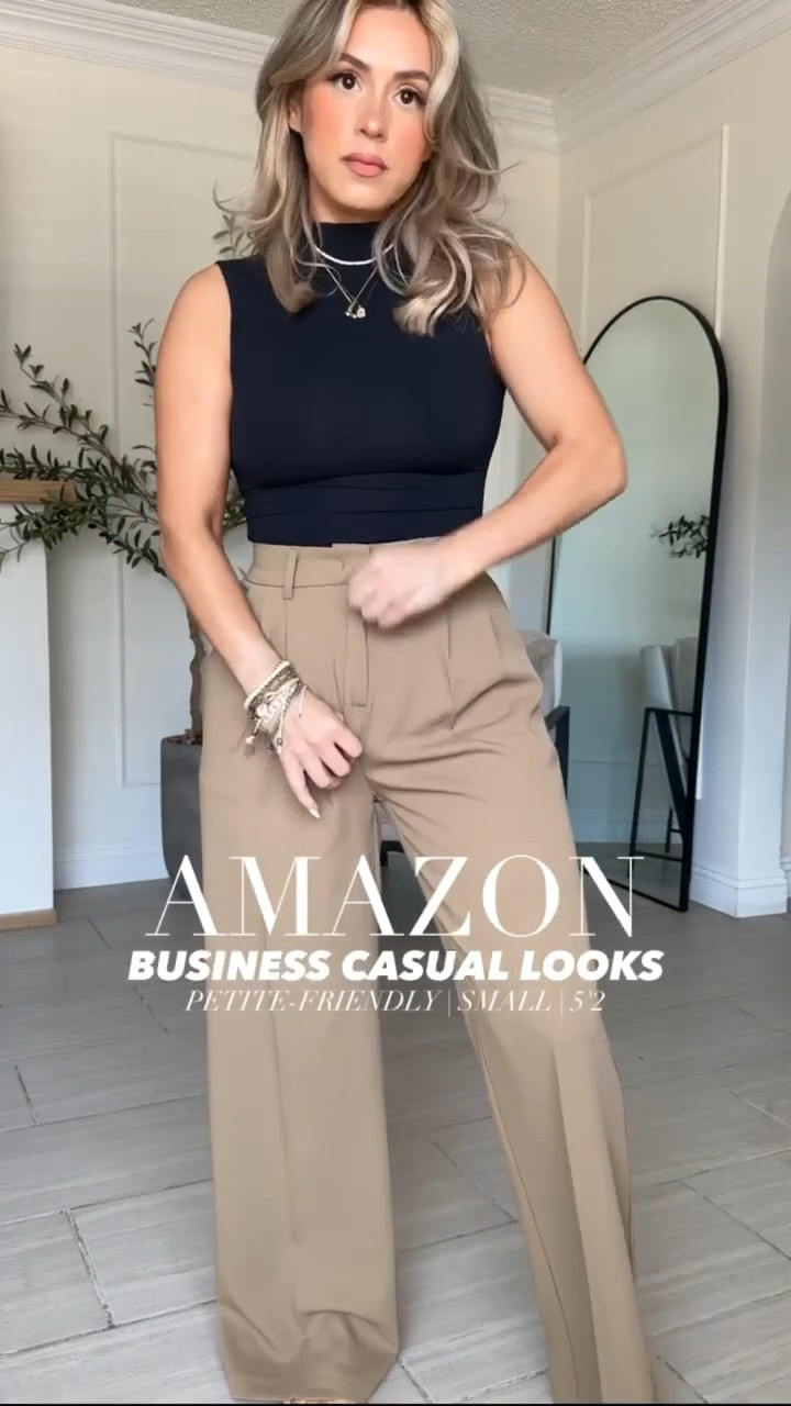 Amazon BUSINESS CASUAL Outfits 🤓🤗

✔️Look 1: small long THIN in trousers | color is Khaki (thin) | small in bodysuit 
✔️Look 2: small in striped tee + pencil skirt + small in tweed jacket 
✔️Look 3: Med in button up + small in trousers (color: brown but I think it's sold out) GRAB THE KHAKI ONES! 
✔️Look 4: small in trousers + denim long vest (size down runs big)
✔️Look 5: small in skirt 
✔️Look 6: small in trousers, tee + tweed jacket 

‼️🚨If you don't see the item that you're looking for, exit out of this post and you'll find each individual outfit linked on its own post. I could only link a maximum of 16 items per post on LTK so I have to separate each outfit to include everything (I hope that makes sense 🥴). 

#LTKgrwm #LTKootd #LTKU