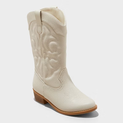 Kids' Montana Western Boots - Cat & Jack™ Ivory 1: Mid Calf, Zipper Closure, Almond Toe, Textured Outsole, Medium Width | Target