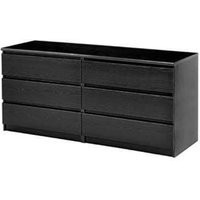 Modern 6 Drawer Double Dresser in Black Woodgrain Finish | Etsy (US)