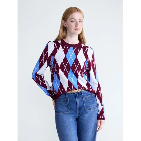 Free Assembly Women's and Women's Plus Shoulder Crew Pullover Sweater with Long Sleeves, Midweight, Sizes XS-4X | Walmart (US)