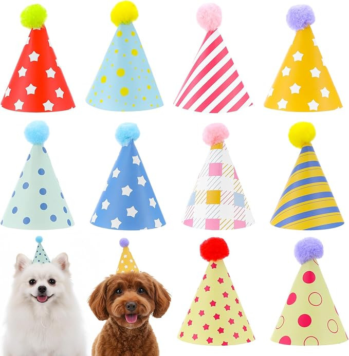 10pcs Colorful Mini Party Hats, Cute Dog Party Hats with Pom Poms for Kittens Rabbits Dogs and St... | Amazon (US)