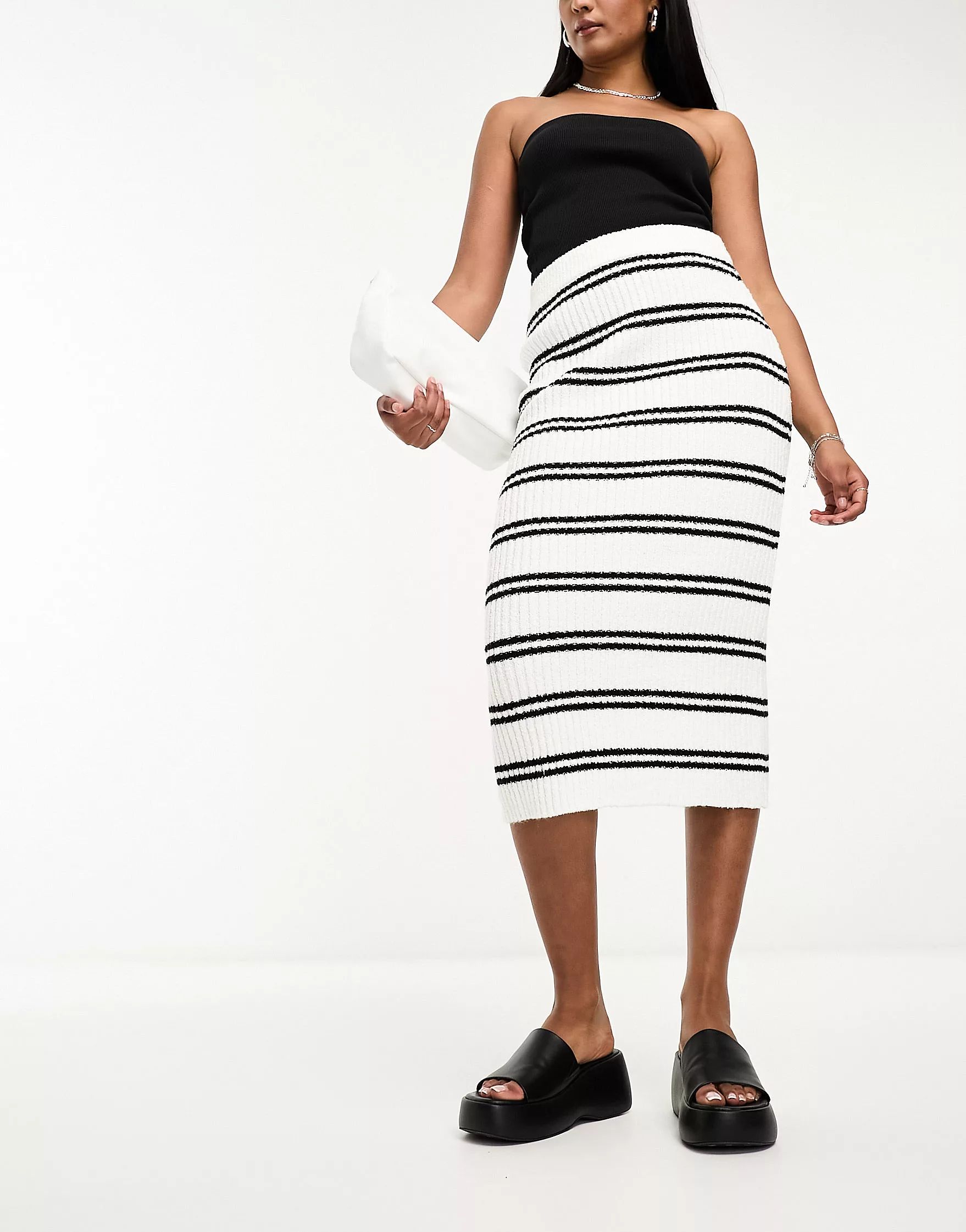 ASOS DESIGN knitted midi skirt in textured yarn in stripe | ASOS (Global)