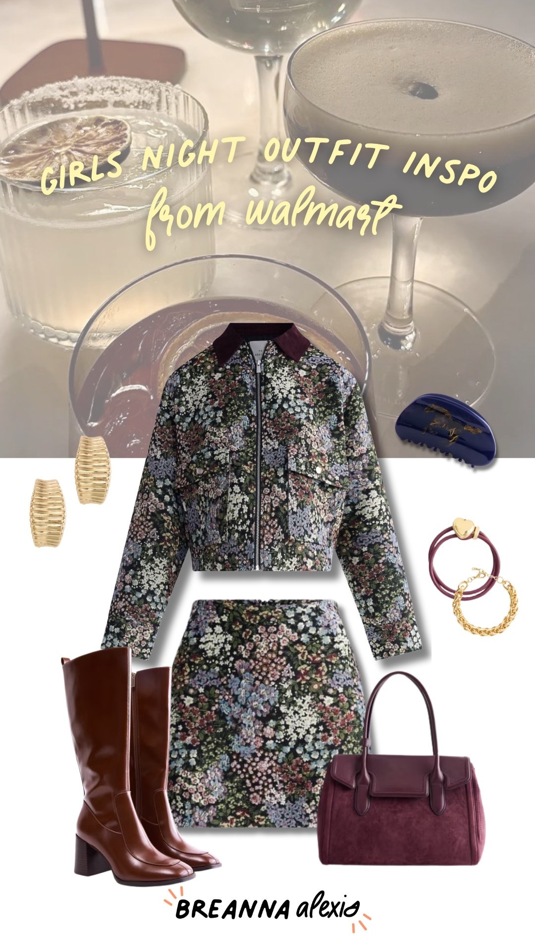 Girls’ night out outfit inspo from Walmart. This floral two-piece set with brown boots and a burgundy bag is such a cute look for a night out with the girls.

#LTKootd #LTKNYFW #LTKdayinmylife
