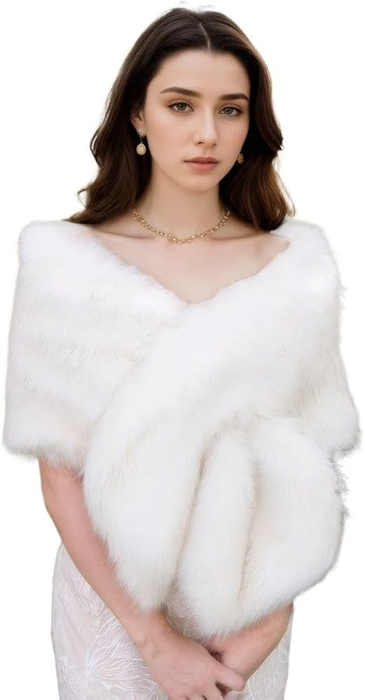 DJBM Women's Faux Fur Shawl Wraps Cloak Coat Sweater Cape for Evening Party | Amazon (US)
