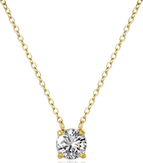 18K Gold Plated Pendant Necklace 5A Cubic Zirconia Solitaire Anniversary Birthday Mother’s Day ... | Amazon (US)