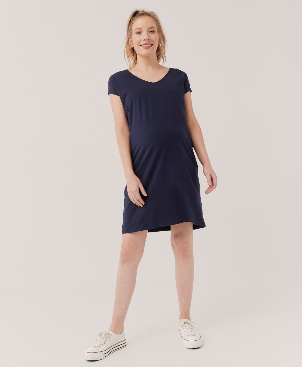 Women's Maritime Navy Maternity Sack Dress S | Pact Apparel
