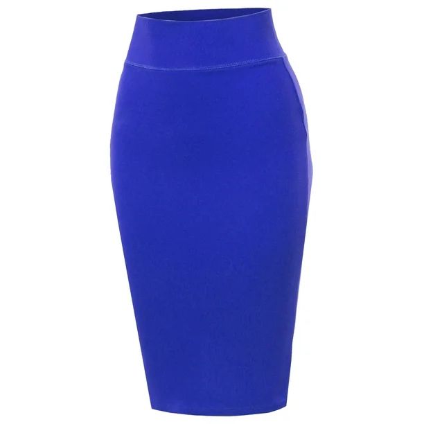 A2Y Women's Basic Solid Ponte Knee Length Slit Techno Span High Waist Pencil Skirt Royal Blue S | Walmart (US)