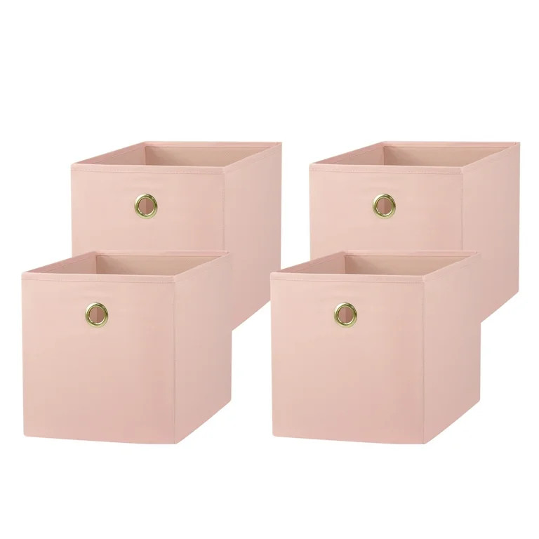 Mainstays Collapsible Fabric Cube Storage Bins (10.5" x 10.5"), 4 Pack, Pearl Blush | Walmart (US)