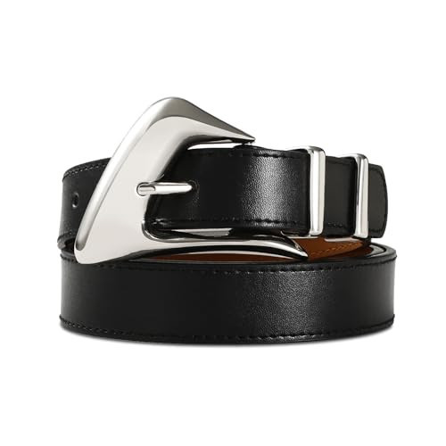 RISANTRY Black Leather Belt with Shiny Silver Metal Buckle Unique Inflated Design for Casual Fashion Belts | Amazon (US)