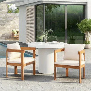 Christopher Knight Home - Gevvie Outdoor Acacia Wood Dining Chairs with Armrest & Plush Cushions,... | Bed Bath & Beyond