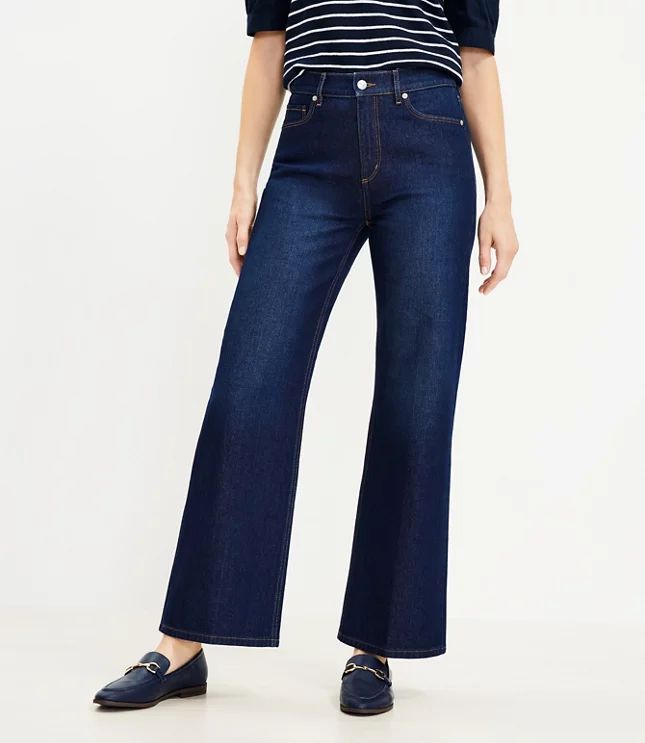 Petite High Rise Wide Leg Jeans in Dark Indigo Wash | LOFT