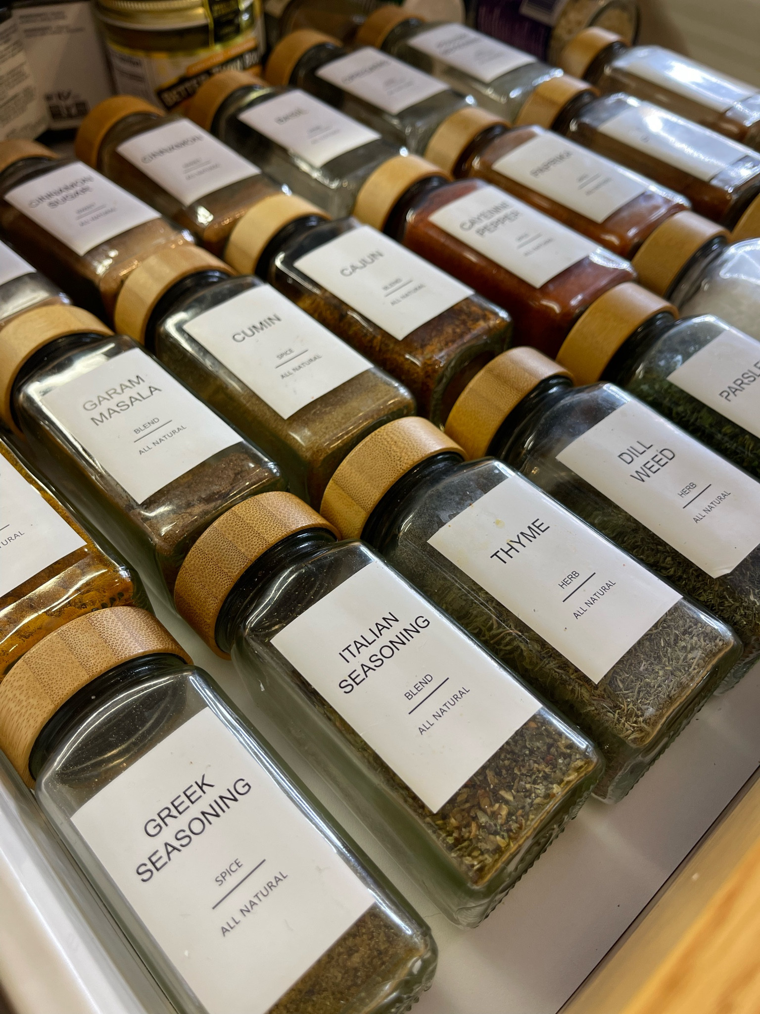 Pretty and practical spice drawer organization! I absolutely LOVE these bamboo glass spice jar organizers! Labels are included too! Currently 25% off! 

#LTKHome #LTKFindsUnder50 #LTKSaleAlert