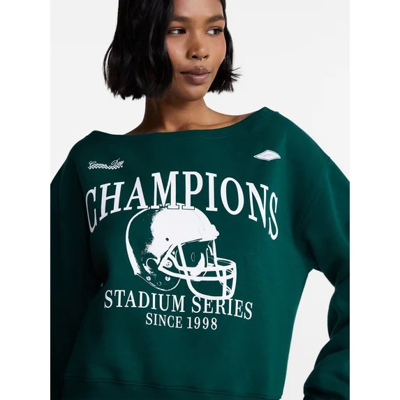 No Boundaries Off the Shoulder Sweatshirt with Long Sleeves, Midweight, Women’s XXS-4X | Walmart (US)