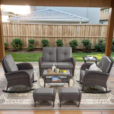 Gaetanino 7-Pieces Outdoor Conversation Set with Gliders and Cushions | Wayfair North America