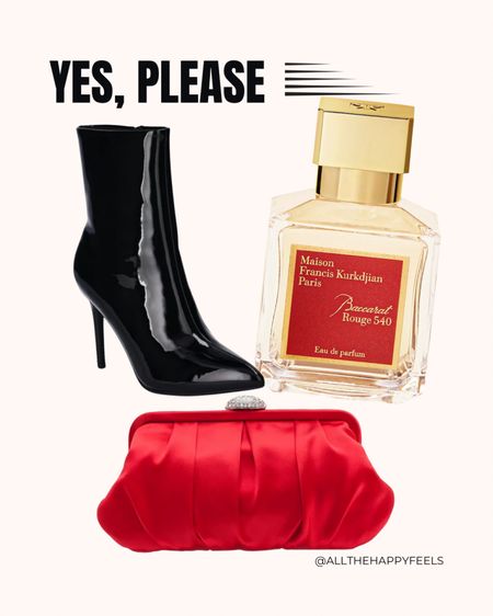 Baccarat Rouge 540, Mid-calf black patent leather boots, satin clutch evening purse, allthehappyfeels

#LTKmidsize #LTKbeauty #LTKHoliday