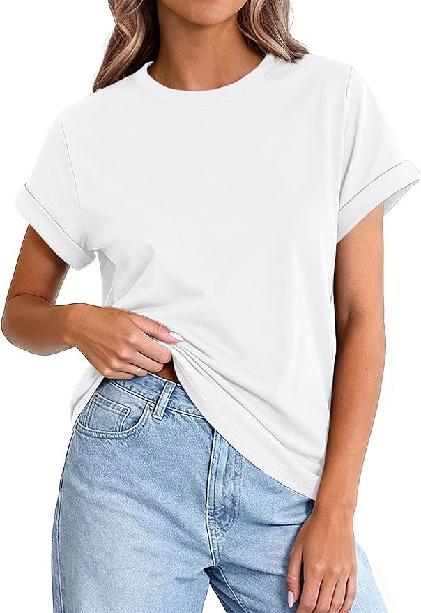 PRETTYGARDEN Womens Summer Tops 2026 Spring Casual Rolled Short Sleeve Basic Tees Crew Neck Work ... | Amazon (US)