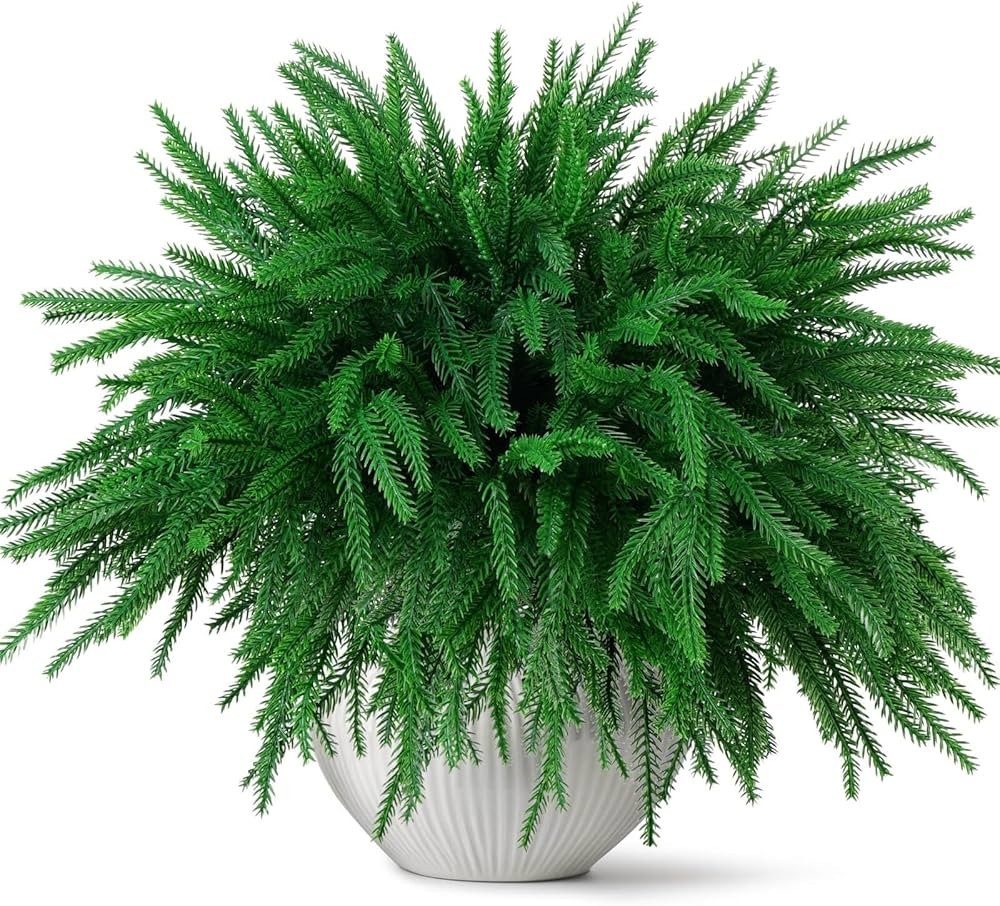 Caffox 16 Pcs Christmas Norfolk Pine Stems, 18" Artificial Real Touch Norfolk Pine Branches, Gree... | Amazon (US)