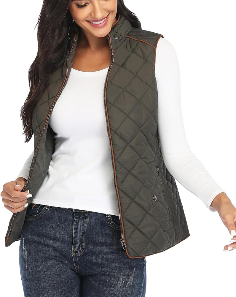 Dilgul Women Padded Vest Stand Collar Zip Up Trendy Puffer Lightweight Quilted Vest | Amazon (US)