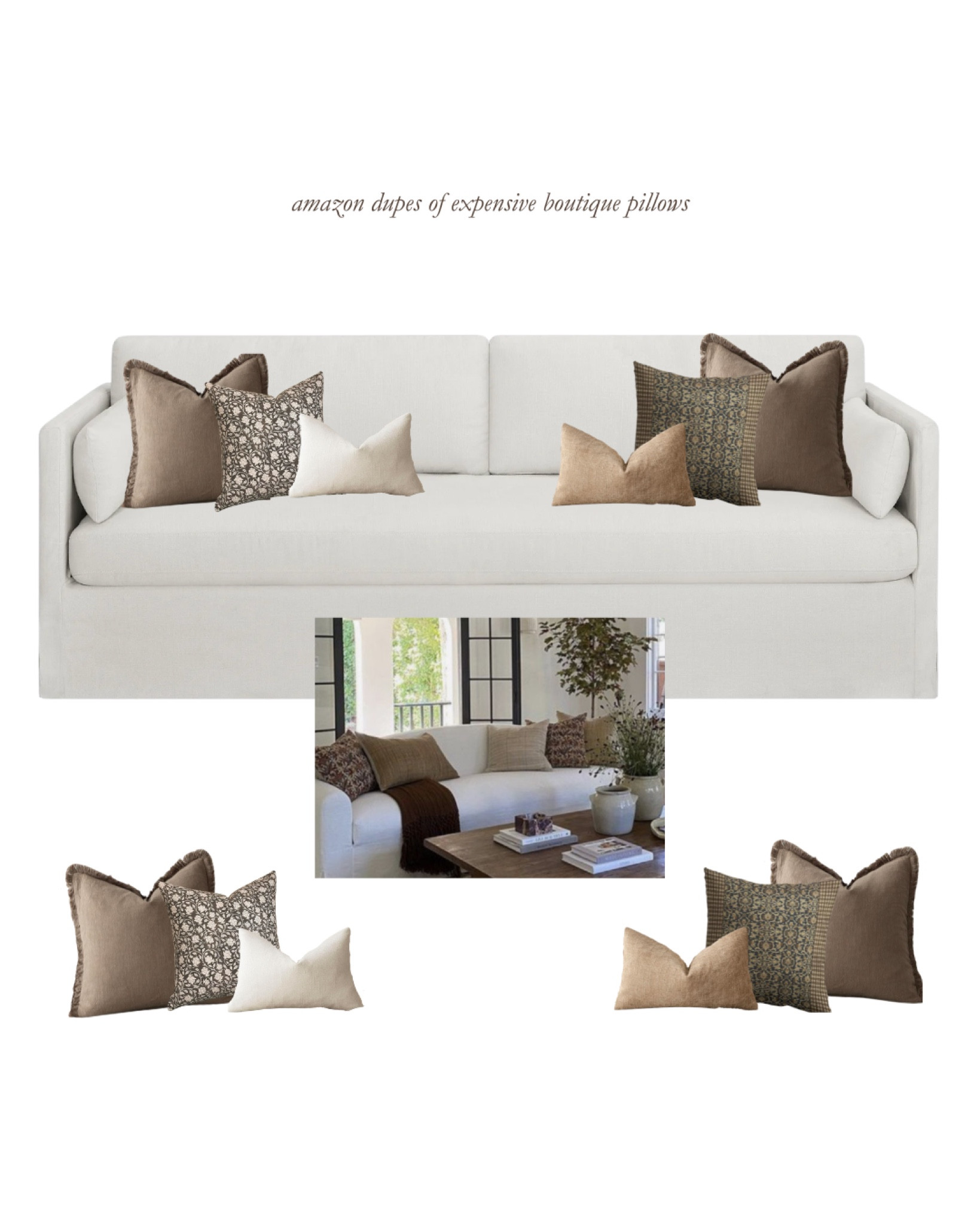 finally got around to styling our white couch, I wanted it to feel layered and textured. I love the amber interiors and Jenni Kayne pillows - but they are not in the budget so I found some similar that are! 
