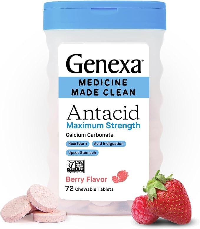 Genexa Clean Antacid Maximum Strength Chewable Tablets, Dye Free, 0% Artificial Additives, Calciu... | Amazon (US)