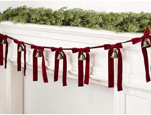 Garland Christmas Decorations Indoor, Vintage Christmas Bell Banner with Red Velvet Ribbons, Retr... | Amazon (US)