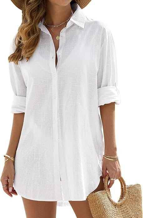 BBO Beach Shirt Bathing Suit Coverups Swimwear Cover Up Casual Button Down Shirts Summer Linen Sh... | Amazon (CA)