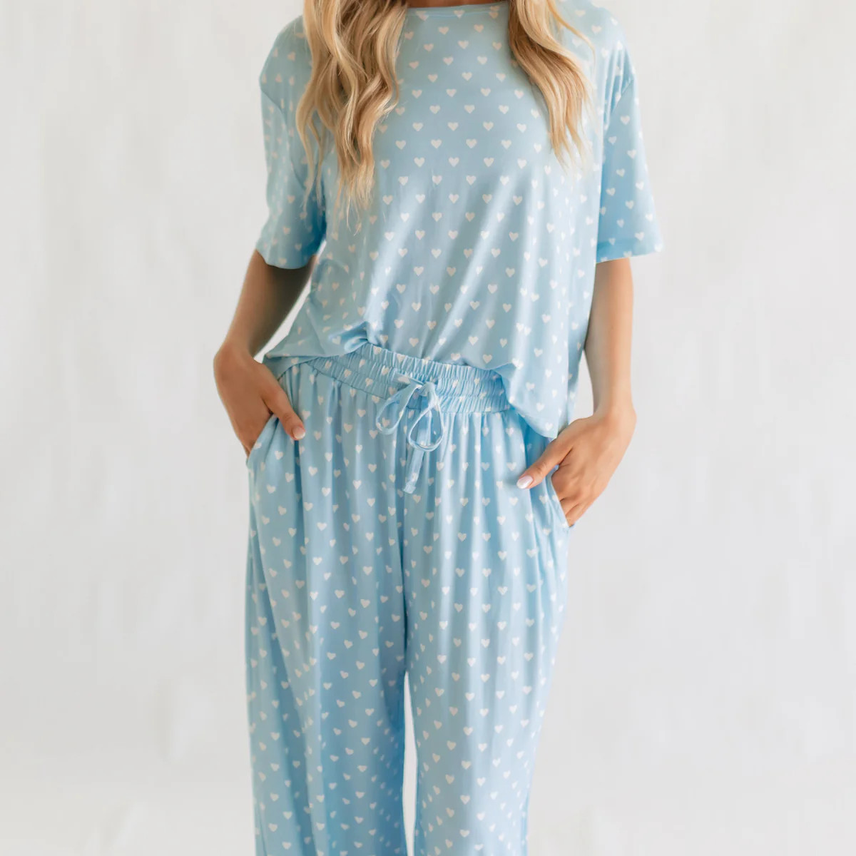 Women's T-Shirt and Pants Set in Blue Hearts | Silks Design