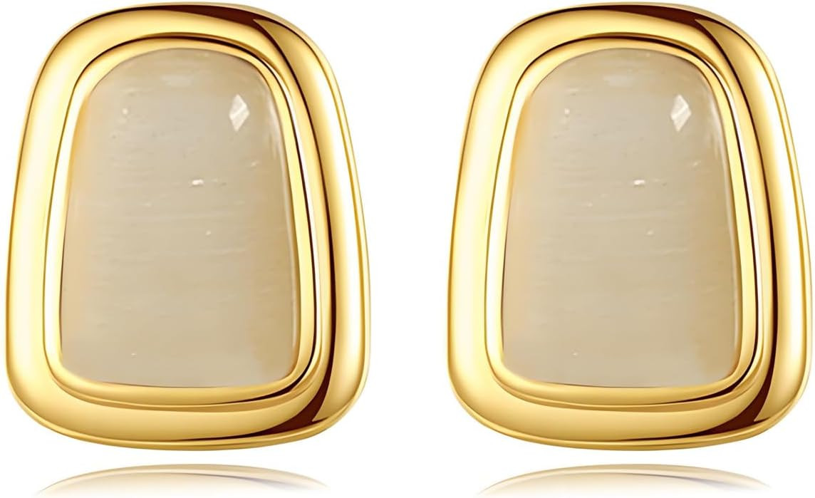 Chunky Gold Square Earrings for Women Boho Vintage Geometric Stone Earrings Big Square Earrings Stainless Steel Statement Geometric Stud Jewelry | Amazon (US)