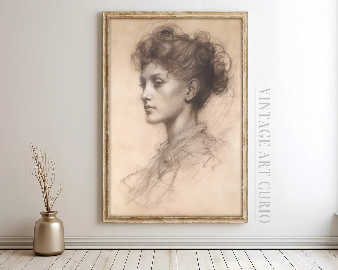 Antique Woman Portrait Sketch Wall Print Rustic Country Decor PRINTABLE Digital Art Download Vint... | Etsy (US)