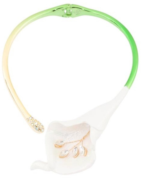Betsey Johnson Green to Cream Calla Lily Necklace with Crystal Accents | Poshmark