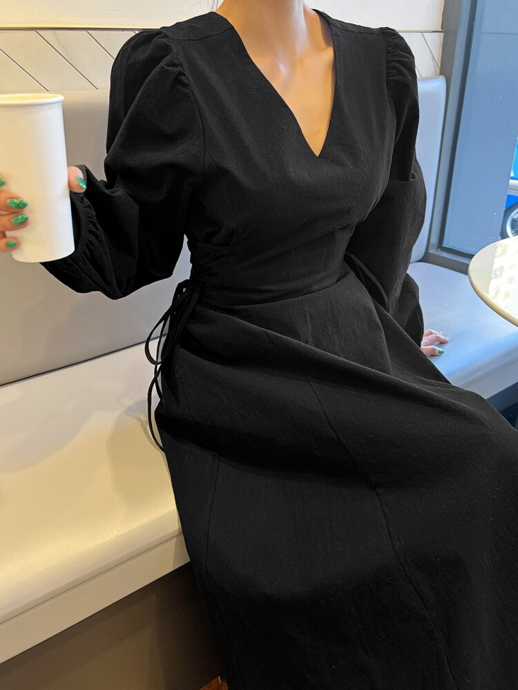 DAZY Kleid mit überlappendem Kragen, Bischofärmeln, seitlichem Band,
       
              
   ... | SHEIN