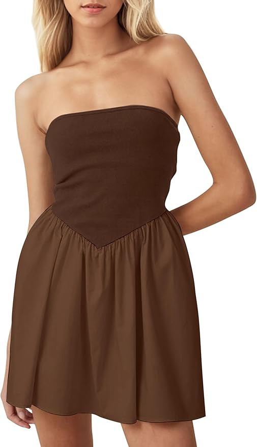 MISSACTIVER Women Strapless Tube Top Mini Dress Off Shoulder Sleeveless Drop-Waist A Line Short D... | Amazon (US)