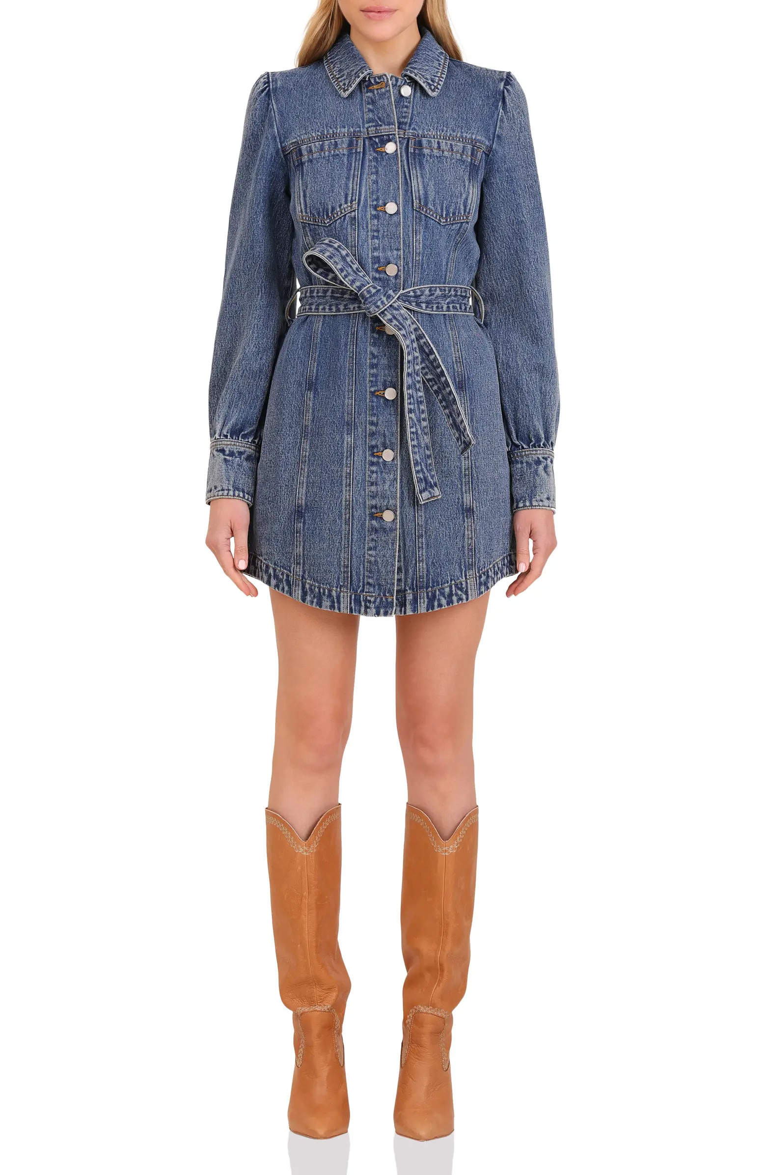 Avec Les Filles Belted Puff Sleeve Denim Dress | Nordstromrack | Nordstrom Rack
