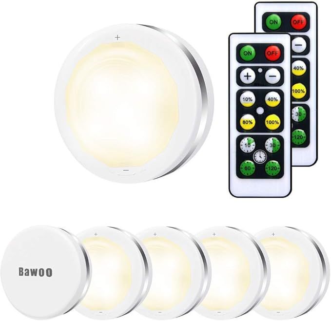 Under Cabinet Lights 6 Pack, Bawoo LED Puck Lights Remote Control, 4000K Natural Warm White Brigh... | Amazon (US)