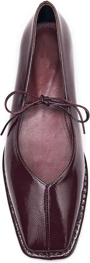 Lace Up Ballet Flats for Women Bow Square Toe Mary Jane Flats Slip On Leather Ballerina Shoes | Amazon (US)