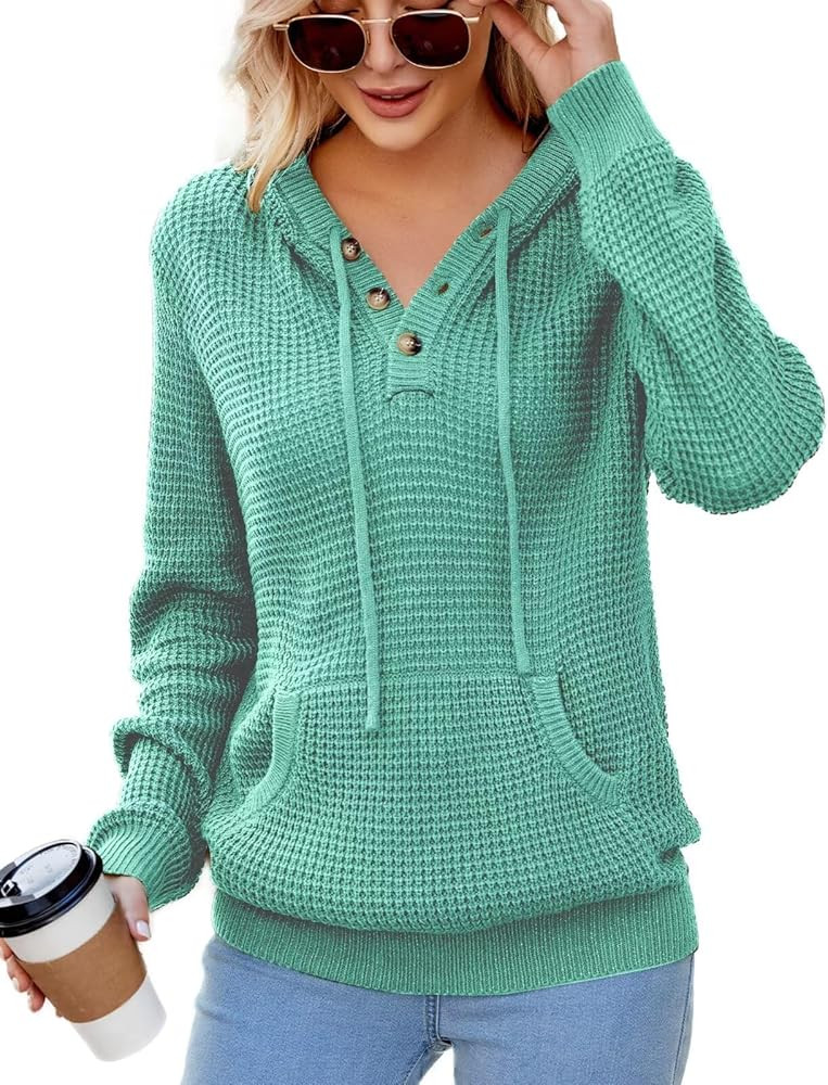 CiCiBird Women Fall Hoodies Sweater Knit V Neck Tops Oversized Fashion Pullover Casual Long Sleev... | Amazon (US)