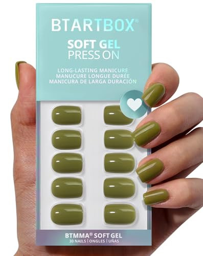 BTArtbox Press On Nails Short - Olive Green Squoval Press On Nails with Glue for Women, Opaque Soft Gel Glue On Nails in 15 Sizes - 30 Stick On Nails Kit, Moss Muse | Amazon (US)