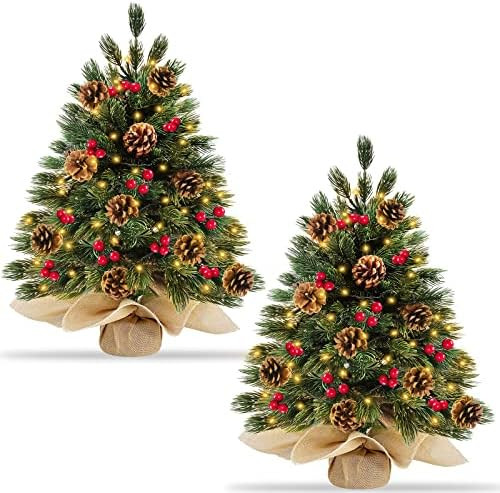 TURNMEON 2 Pack 24''/2FT Realistic Feel Thick Prelit Artificial Christmas Tree Tabletop Decoratio... | Amazon (US)