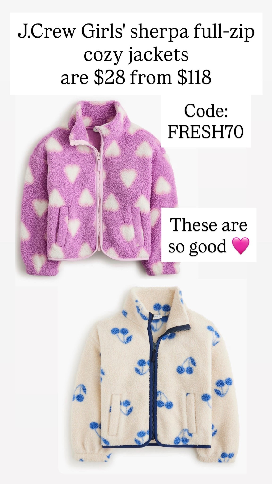 J.Crew Girls' sherpa full-zip jackets are $28 from $118

#LTKSaleAlert #LTKKids