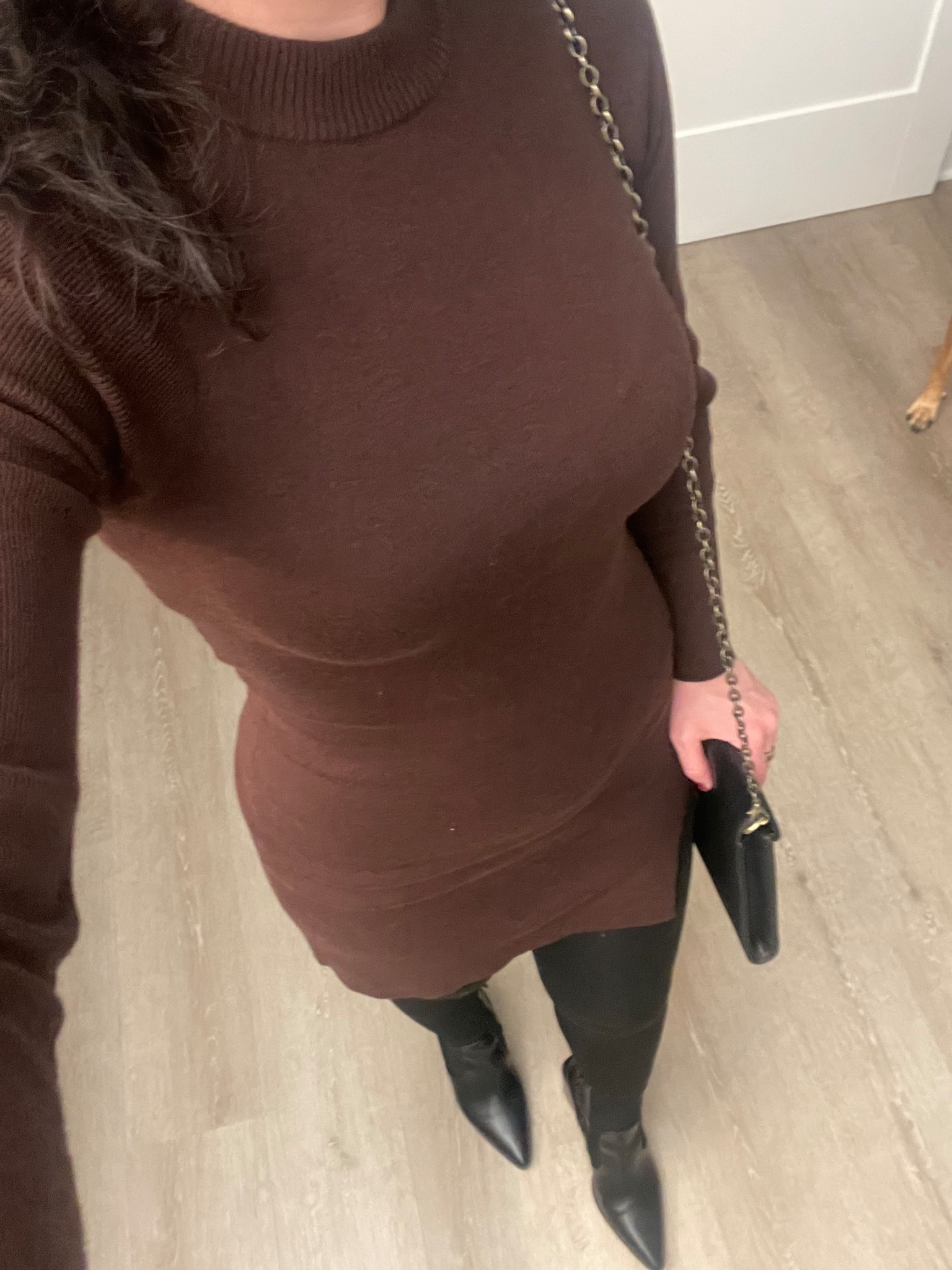 Winter outfit- sweater dress, tights and some cute heeled boots 

#LTKdayinmylife #LTKHoliday #LTKGiftGuide