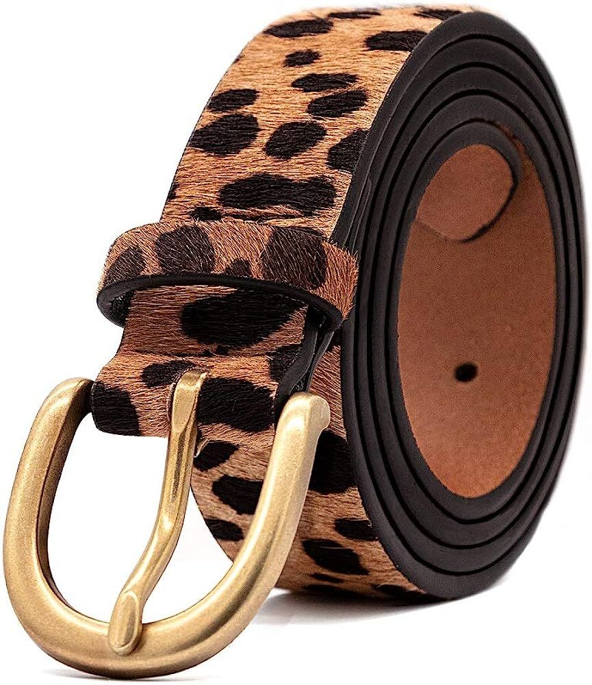 Womens Leopard Print Belt for Jeans Genuine Leather Belt with Alloy Buckle by LOKLIK | Amazon (US)