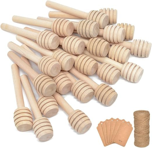 100Pcs 3 Inch Wood Honey Dipper Sticks with Natural Jute Twine & Kraft Paper Tags for Honey Jar D... | Amazon (US)